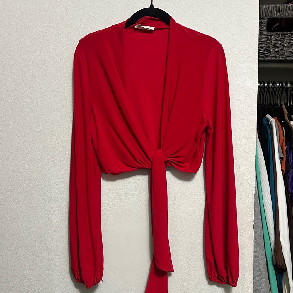 Chic Red Women's Tie-Front Blouse